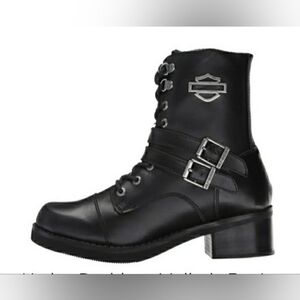 Size 8 Harley Davidson Melinda Black Boots Combat Motorcycle Womens Shoes Heeled